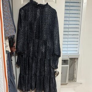Women's Black Sheer Tiered Long-Sleeve Dress